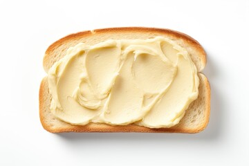Creamy butter spread over a fresh slice of bread, isolate against a clean, white backdrop. Generative AI