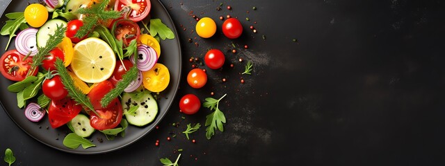 Assortment of fresh vegetables with copy space