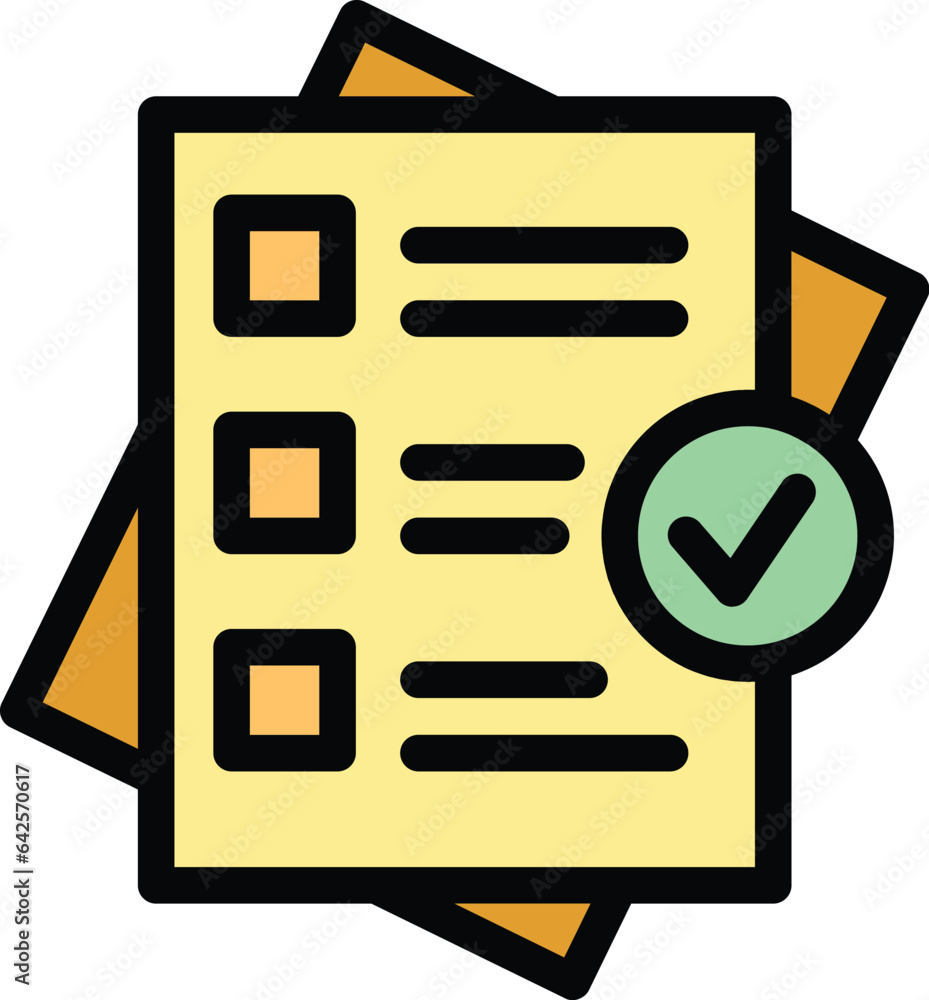 Poster document check icon outline vector. form paper. job report color flat