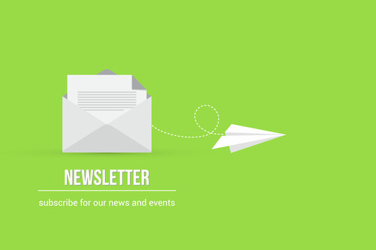 Newsletter. vector illustration of email marketing. subscription to newsletter, news, offers, promotions. a letter and envelope. subscribe, submit. send by mail.	