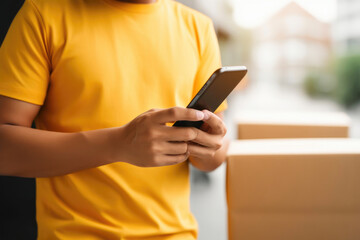 Delivery Guy with Mobile Device in Hand