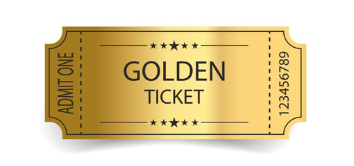 Golden ticket with stars and the inscription 