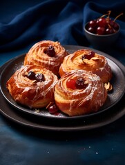 Obraz na płótnie Canvas Freshly Baked Danish Pastry Photorealistic Vertical Illustration. Crusty Pastry, Gourmet Bakery. Ai Generated bright Illustration with Aromatic Traditional Danish Pastry.