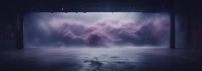 abstract background with stage, light and nature, in style of purple and blue clouds, generative AI
