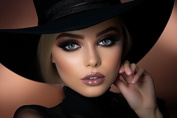 pretty model woman face with make-up artistry smokey eyes