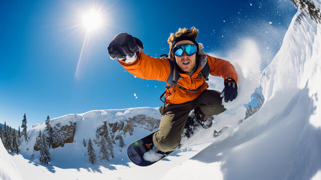 A snowboarder's aerial trick, mid - flight, vibrant colors of gear against white snow, sharp focus