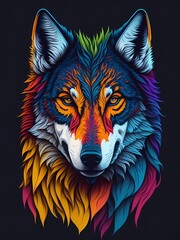 Wolf portrait. Colorful wildlife painting. Digital vector art of predator wildlife. Beautiful and majestic pop art. Creative wolf illustration. Hipster trendy modern polygon concept. Decoration poster