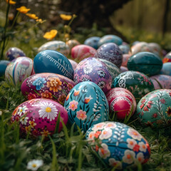 Fototapeta na wymiar Easter eggs nestled