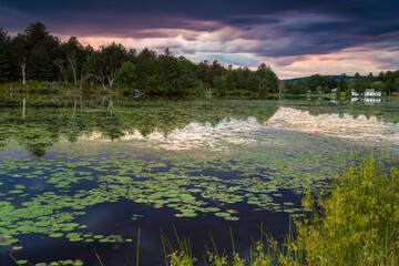 Sunset over Ulster Heights Lake, Ellenville, New York.
