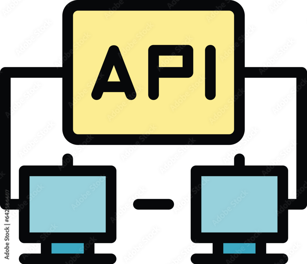 Poster api network icon outline vector. business process. web work color flat
