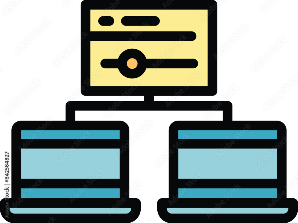 Poster computer network icon outline vector. code monitor. office system color flat