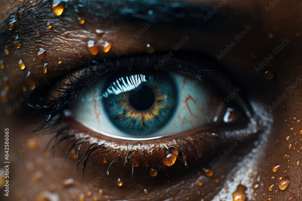 Poster a close-up of a person's face showing vulnerability and strength, symbolizing the resilience of thos