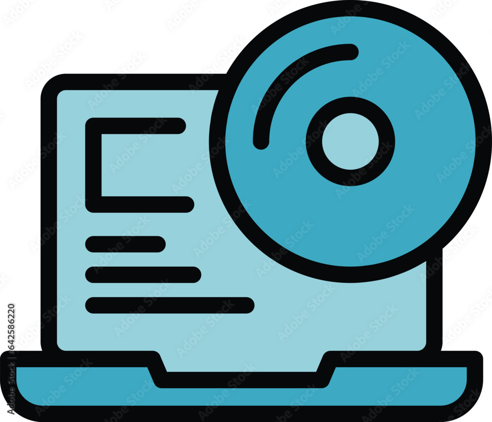 Poster cd software icon outline vector. build work. monitor code color flat