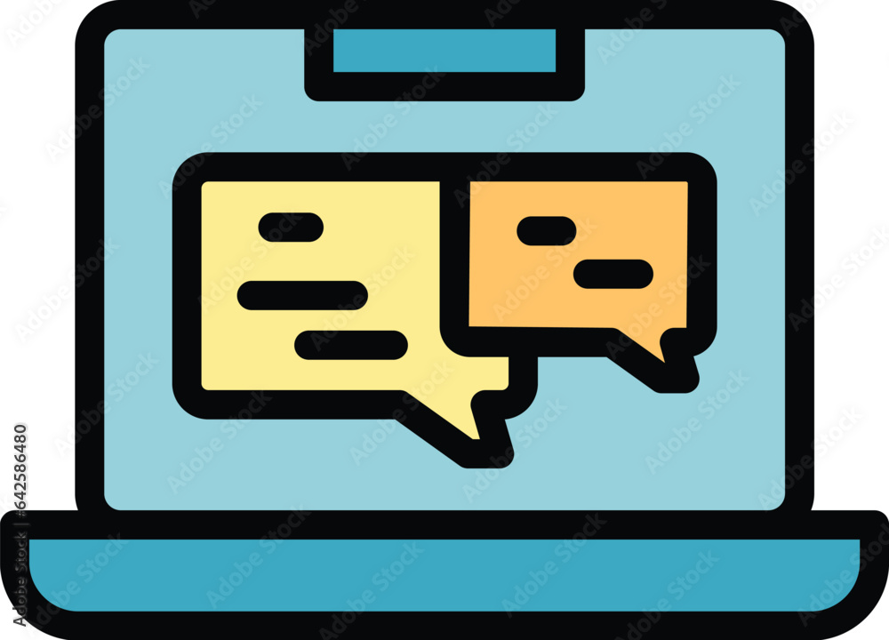 Aufkleber laptop chat software icon outline vector. build process. code monitor color flat