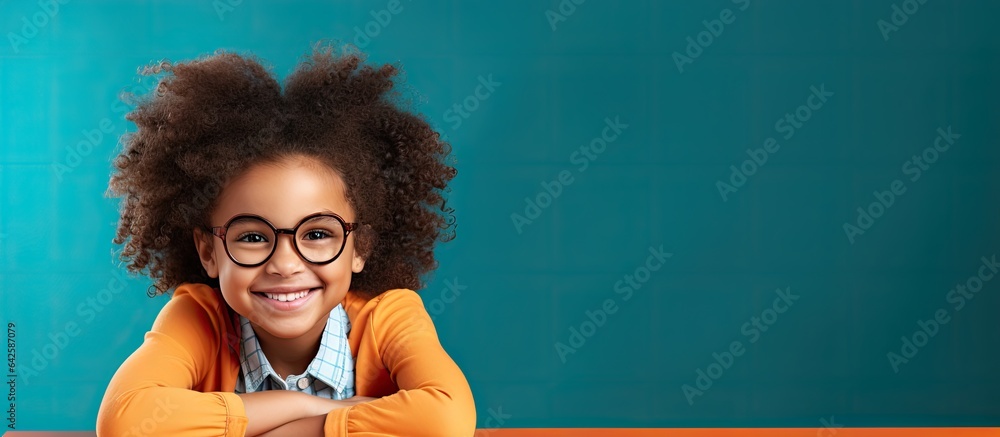 Poster Smiling biracial student in classroom representing education and diversity