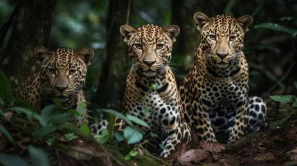 Afwasbaar fotobehang Leopards. Javan leopards close up. African leopards. Amazing leopards in the nature habitat. Wildlife scene with dangerous beast.  © John Martin