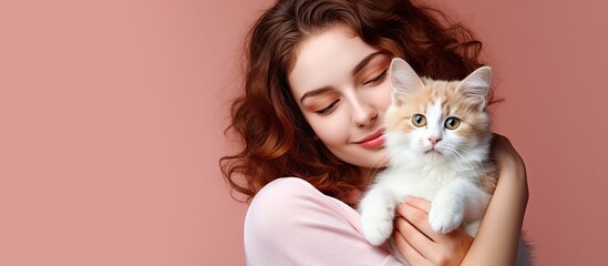 Girl with adorable feline companion against vibrant backdrop