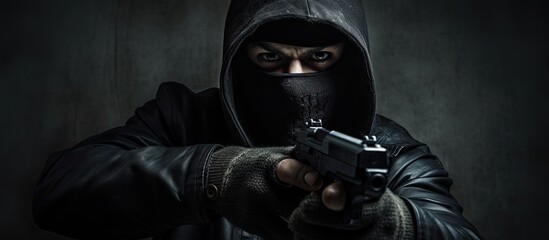 Assassin gangster armed and dangerous firing Empty area