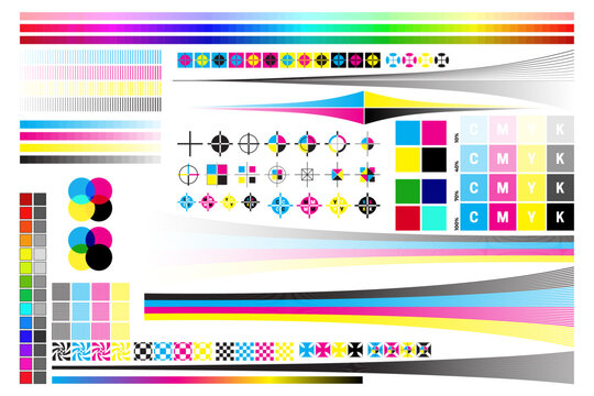 CMYK Print Calibration Illustration With Offset Printing Marks And Color Test.