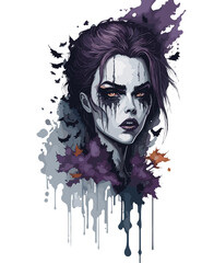 illustration of scary girls for halloween party watercolor painting PNG