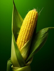 Fresh Organic Corn Vegetable Photorealistic Vertical Illustration. Healthy Vegetarian Diet. Ai Generated bright Illustration with Delicious Juicy Corn Vegetable.