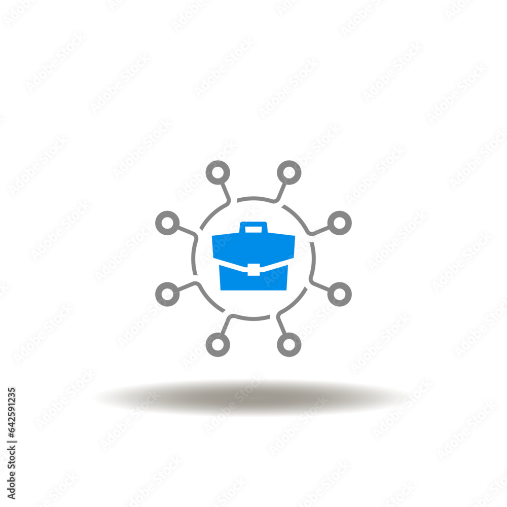 Poster vector illustration of flowchart with briefcase in center. icon of job enrichment. symbol of busines