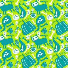 Halloween cat and pumpkins seamless ghost and skulls and poison pattern for wrapping paper and fabrics
