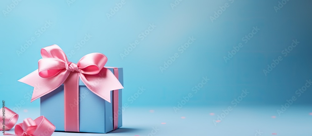 Poster a colorful gift box with a bow on a plain background featuring festive imagery and room for text