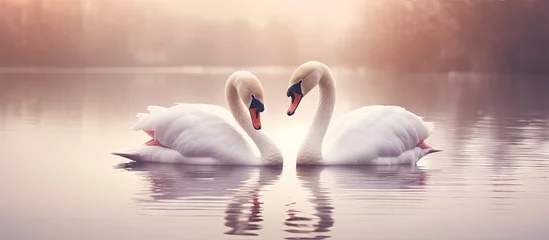 Deurstickers A charming and lovely couple of swans © vxnaghiyev