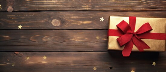Christmas gift wrapping idea on a wooden backdrop