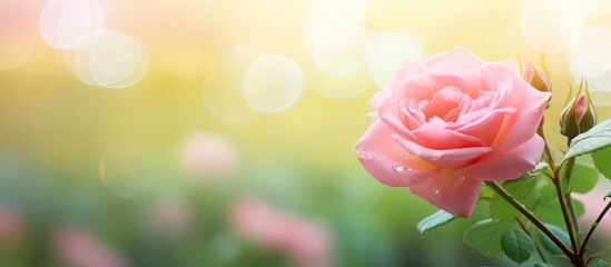 Close up of a blooming pink rose on a green background symbolizing love and affection in nature