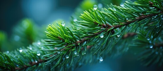 Closeup of a rainy spruce bloom