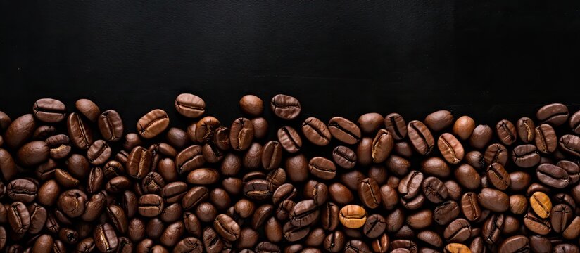 coffee beans good and bad grain arabica and robusta blend roasted coffee grain Black background Top view Copy space © vxnaghiyev