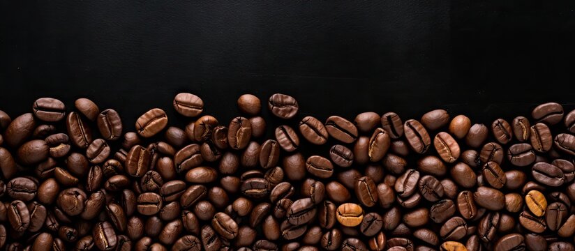 coffee beans good and bad grain arabica and robusta blend roasted coffee grain Black background Top view Copy space