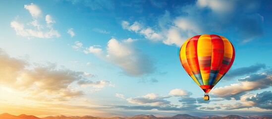 Fototapeta premium Colorful hot air balloon flying in the sky illustrating travel and air transportation