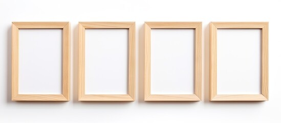 Empty wooden picture frame on white background with space for text