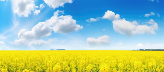 Field of yellow flowers beneath a cloudy sky