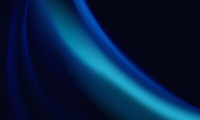 Fototapeta premium Design of bright blue wavy wallpaper for landing pages. Horizontal water fluid dark background with gradient defocused dynamic curves. Layout of widescreen empty abstract banner with copy space
