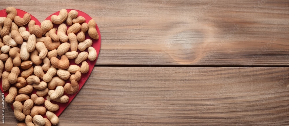 Leinwandbilder heart shaped peanuts arranged in a flat lay view with copy space from above