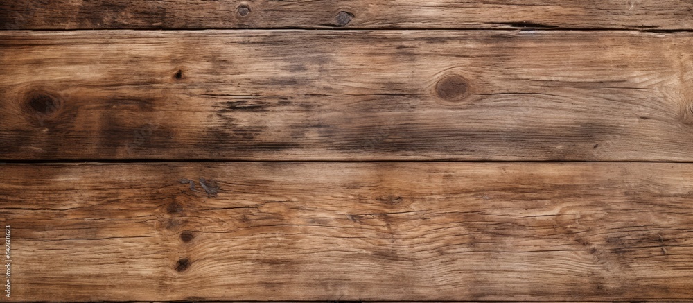 Poster Macro closeup of vintage rustic wooden table with grain texture offering empty template and copy space for abstract background or design
