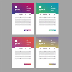 Invoice tamplate A4, 4 pages with gradient design