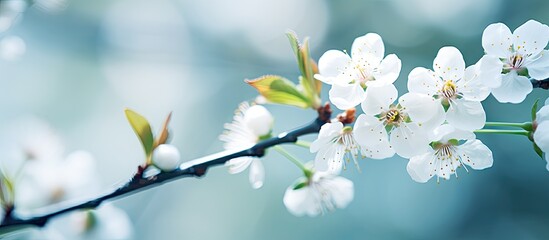 Plum tree in bloom Branches adorned with white blossoms
