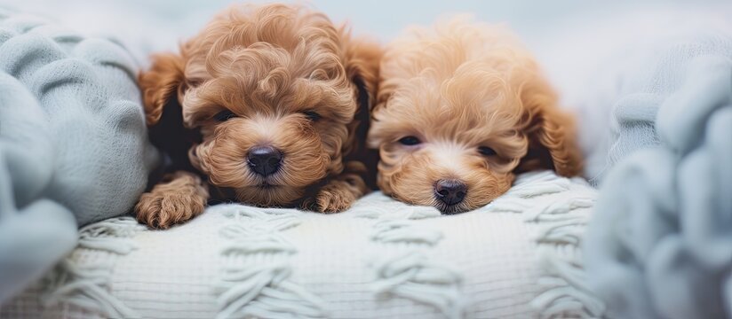Sleeping Toy Poodle puppies in empty space top view