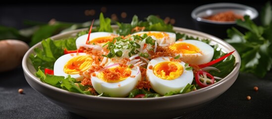 Spicy coconut salad from Thailand with salted eggs and space to write