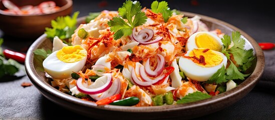 Spicy coconut salad from Thailand with salted eggs and space to write
