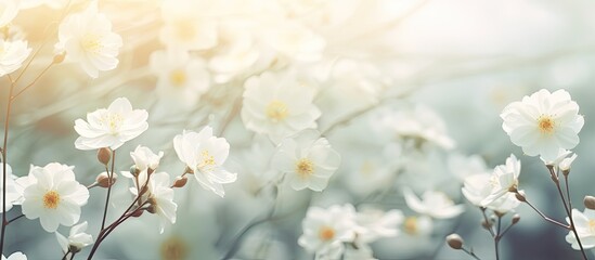 Spring or summer time vintage white flowers blooming in a natural backdrop