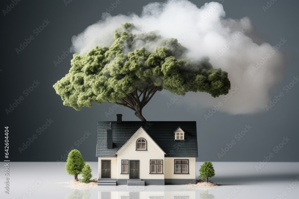 Aufkleber a small house with a tree on top of it. generative ai image.