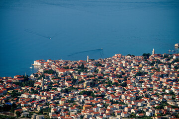 Croatia. Dalmatia. View from the mountains near Kastel Kambelovac to the coast and the sea near the...