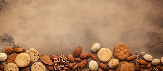 Traditional Canarian cookies with almonds on a textured old paper background