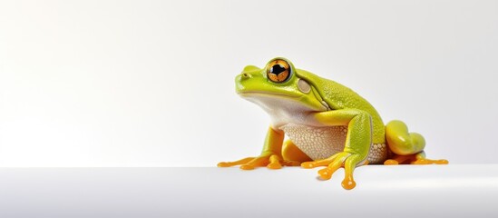 Fototapeta premium Tree frog sitting on a wall